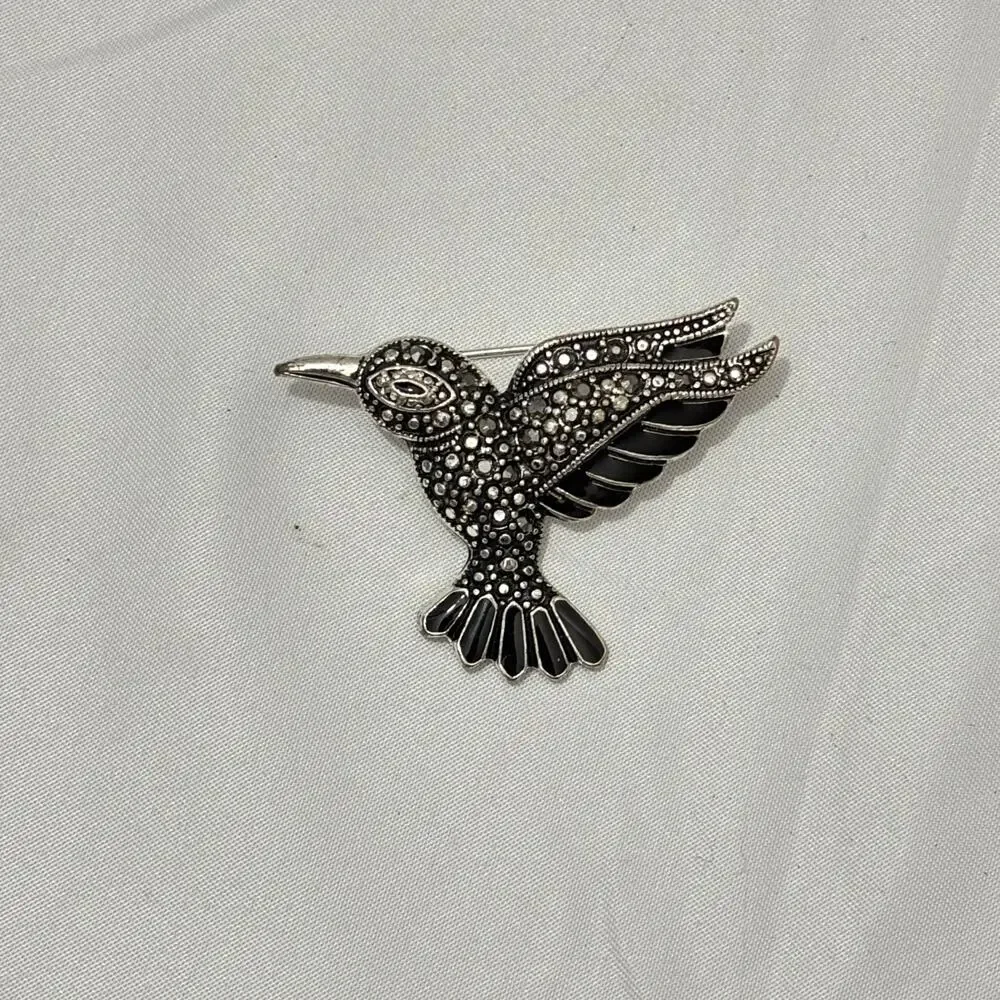 Vintage Marcasite Bird Brooch, Hummingbird, Sparkling Costume Jewelry